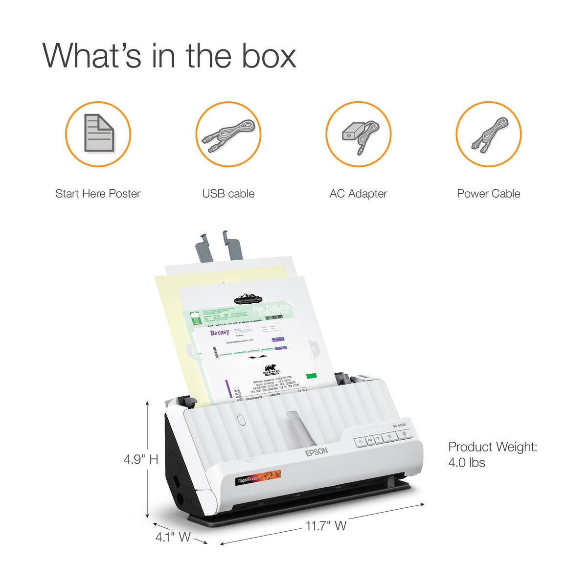 Epson - RapidReceipt RR-400W Wireless Duplex Compact Desktop Receipt and Document Scanner - White