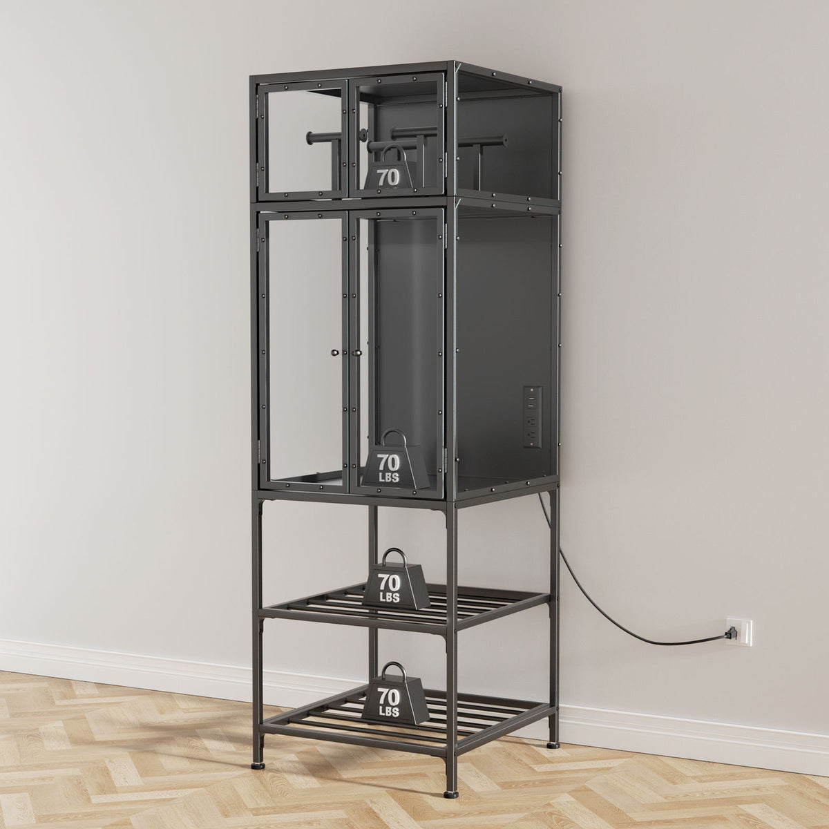 Mueble para impresora 3D con almacenamiento de filamento de doble capa, barra de filamento en T, diseño reductor de ruido y a prueba de polvo - Negro