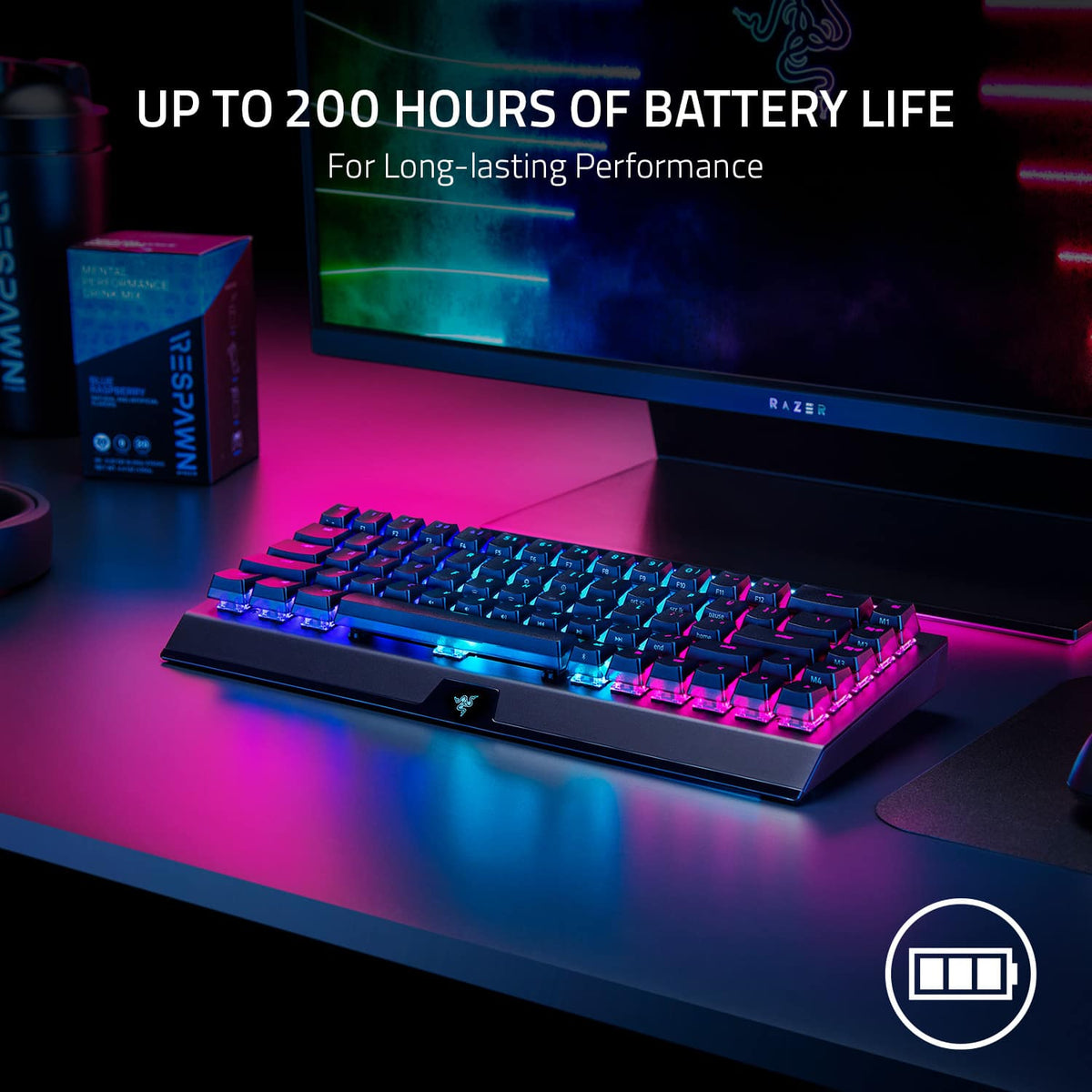 Razer - BlackWidow V3 Hyperspeed Phantom Edition 65% Mini Wireless Mechanical Gaming Keyboard with Chroma RGB Backlighting - Black