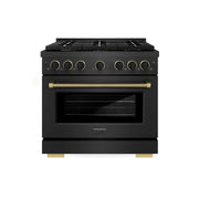 ZLINE - 36 in. Wide 6 Burner Designer 5.2 cu. ft. Manual Clean Freestanding Gas Range with Black and Bronze Accents - Black Satin Stainless Steel