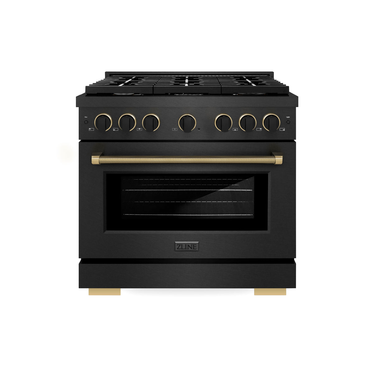 ZLINE - 36 in. Wide 6 Burner Designer 5.2 cu. ft. Manual Clean Freestanding Gas Range with Black and Bronze Accents - Black Satin Stainless Steel