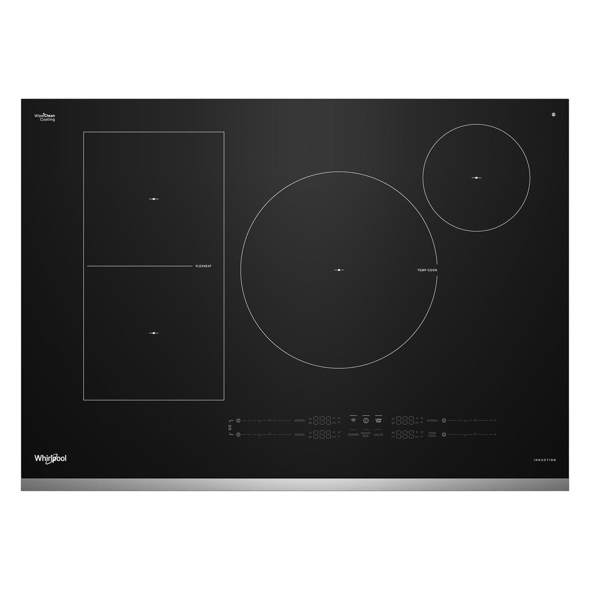 Whirlpool - 30 in. Wide 4 element Electric Induction Cooktop with Temp Cook Technology and WipeClean Coating - Stainless Steel