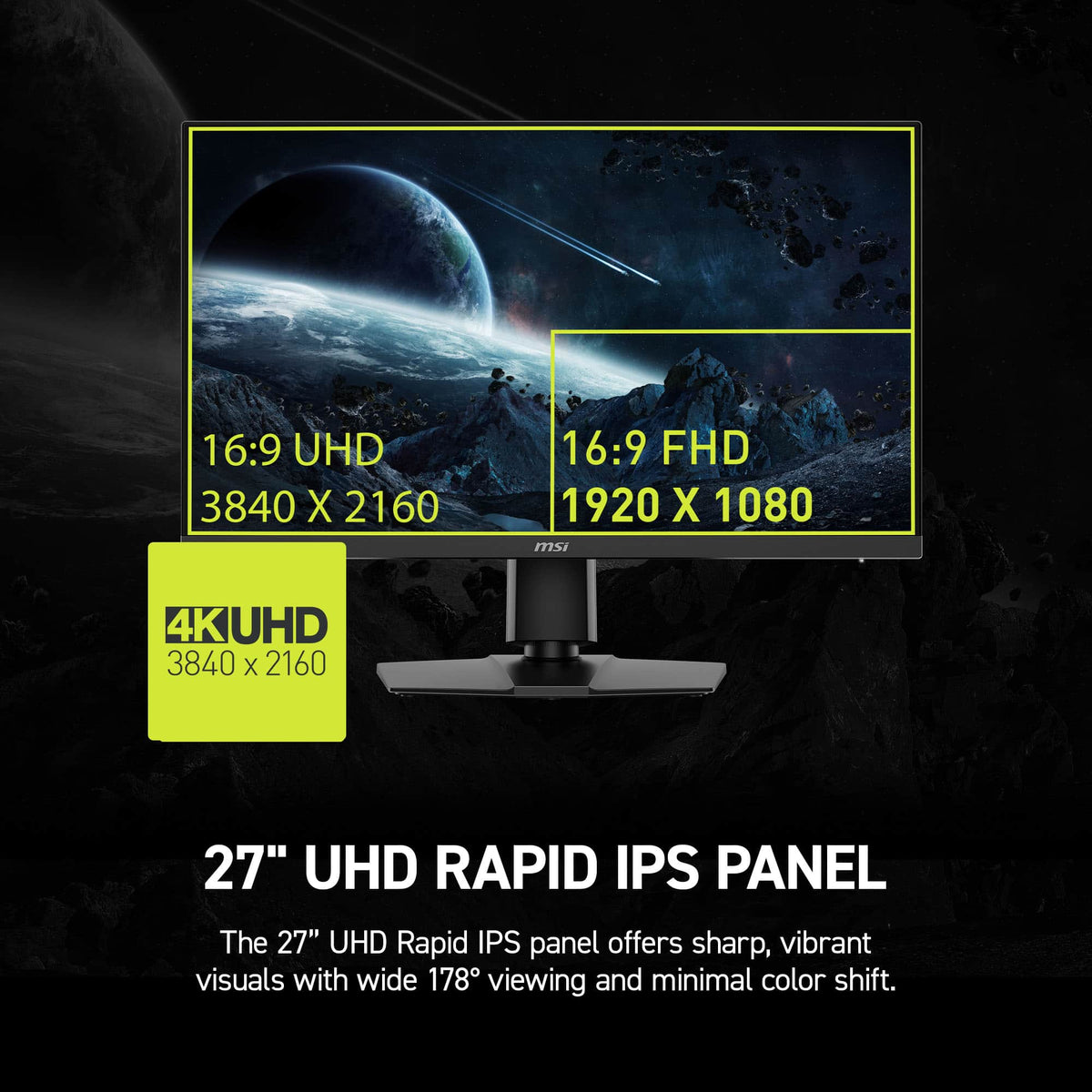 MSI - MAG 272URDF E16 27" Rapid IPS LCD UHD 160Hz/FHD 320Hz 0.5ms FreeSync Gaming Monitor with HDR400 (DisplayPort, HDMI) - Black