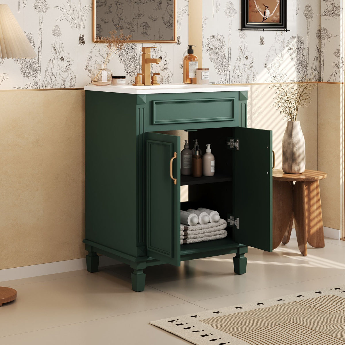 Bathroom Vanity With Top Sink, Cabinet With 2 Soft Closing Doors