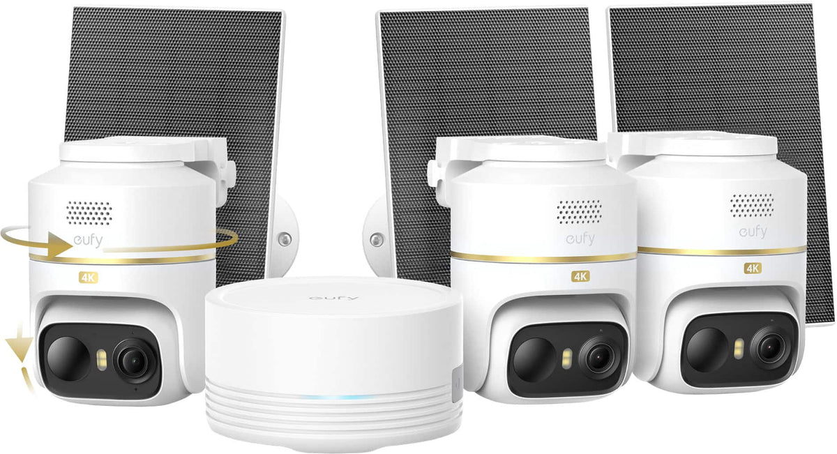 eufy - eufyCam C37 3-Cam Kit with HomeBase Mini, 4K Solar Security Cameras, 360 PTZ AI Tracking, No Monthly Fee - White