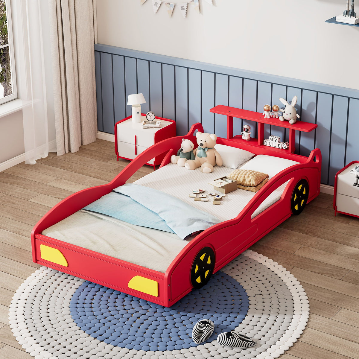 Cama Plataforma de Coche de Carreras y Ruedas
