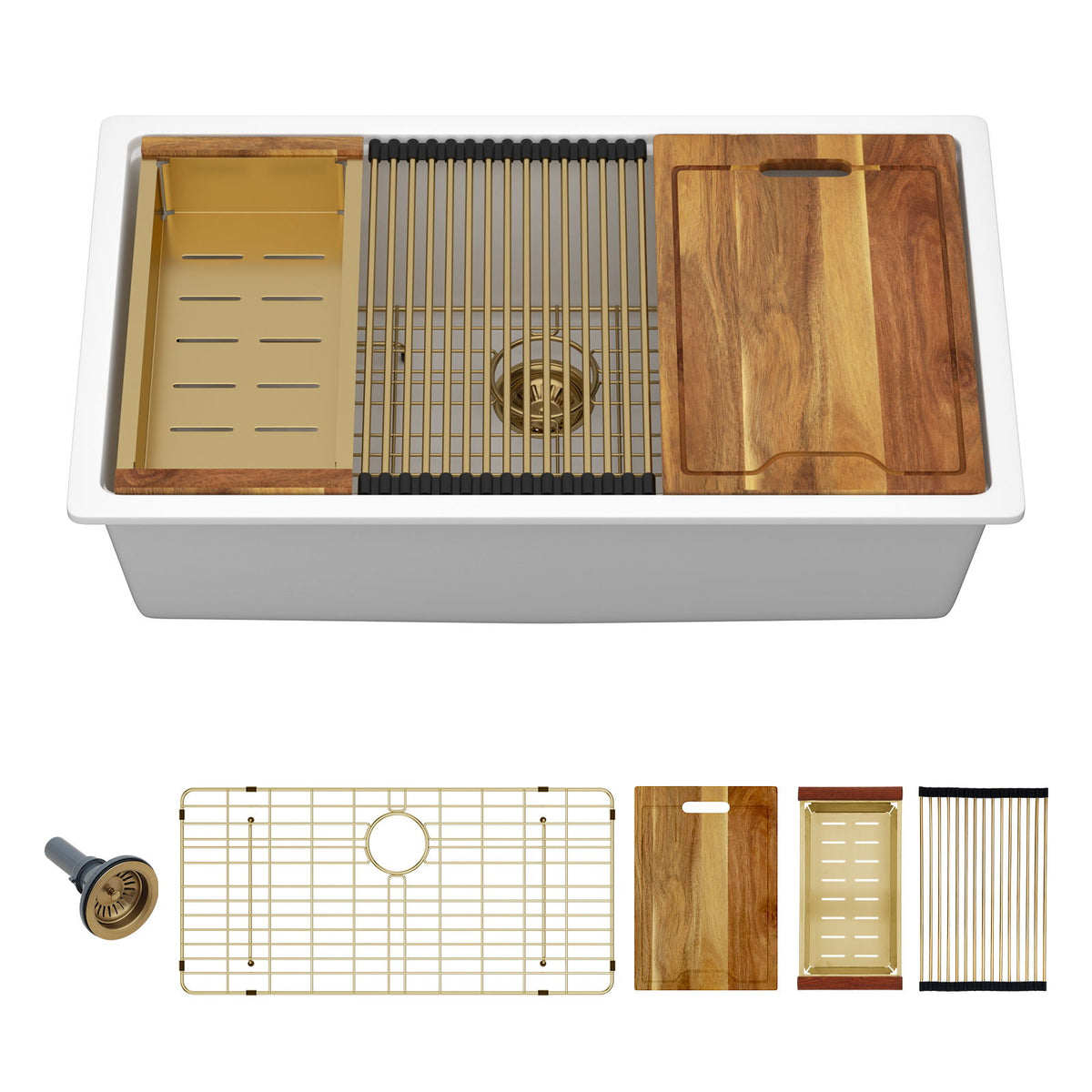 Quartz Composite Kitchen Sink With Undermount Design, Durable Single Bowl Workstation