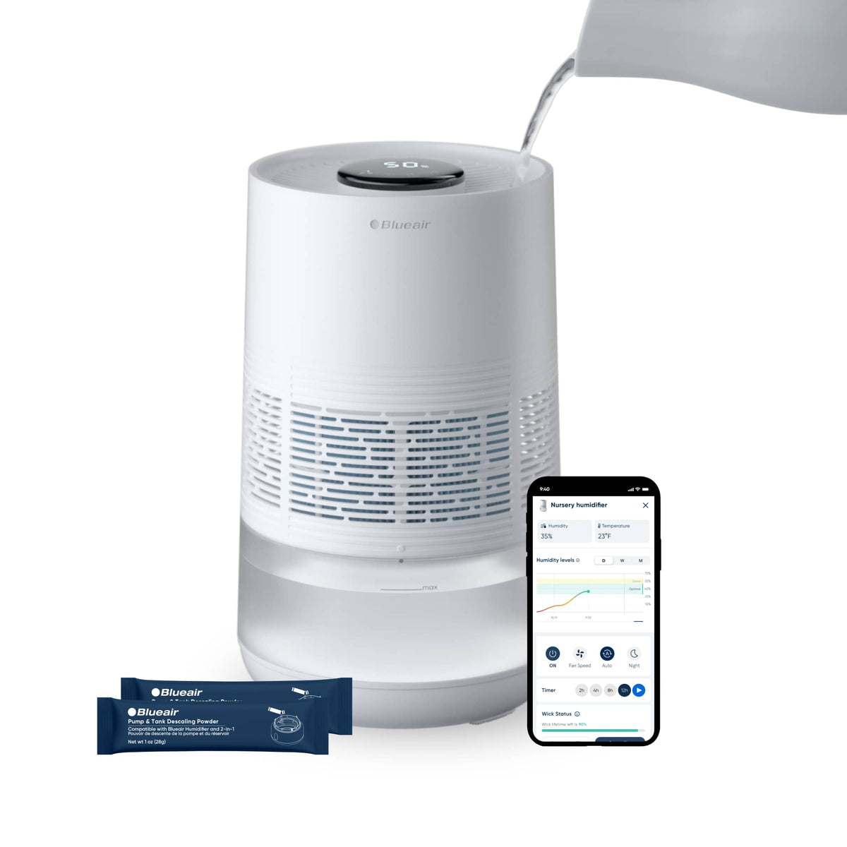 Blueair - Smart Evaporative Humidifier with Invisible Mist Technology, 3.5L Tank, 500 Sq. Ft. Coverage - White