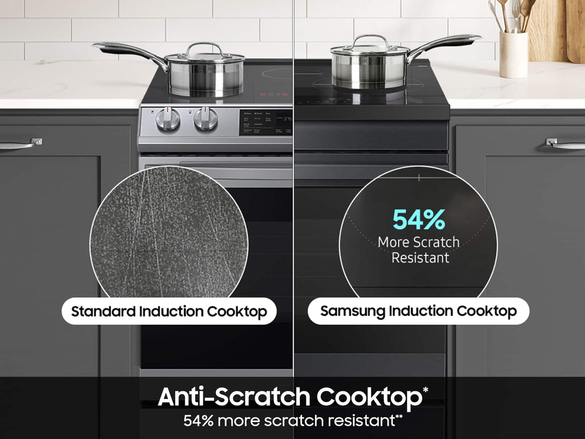 Samsung - 30 in. Wide 4 Burner Bespoke 6.3 Cu. Ft. Slide-In Electric Induction Range with Ambient Edge Lighting - Matte Black Steel