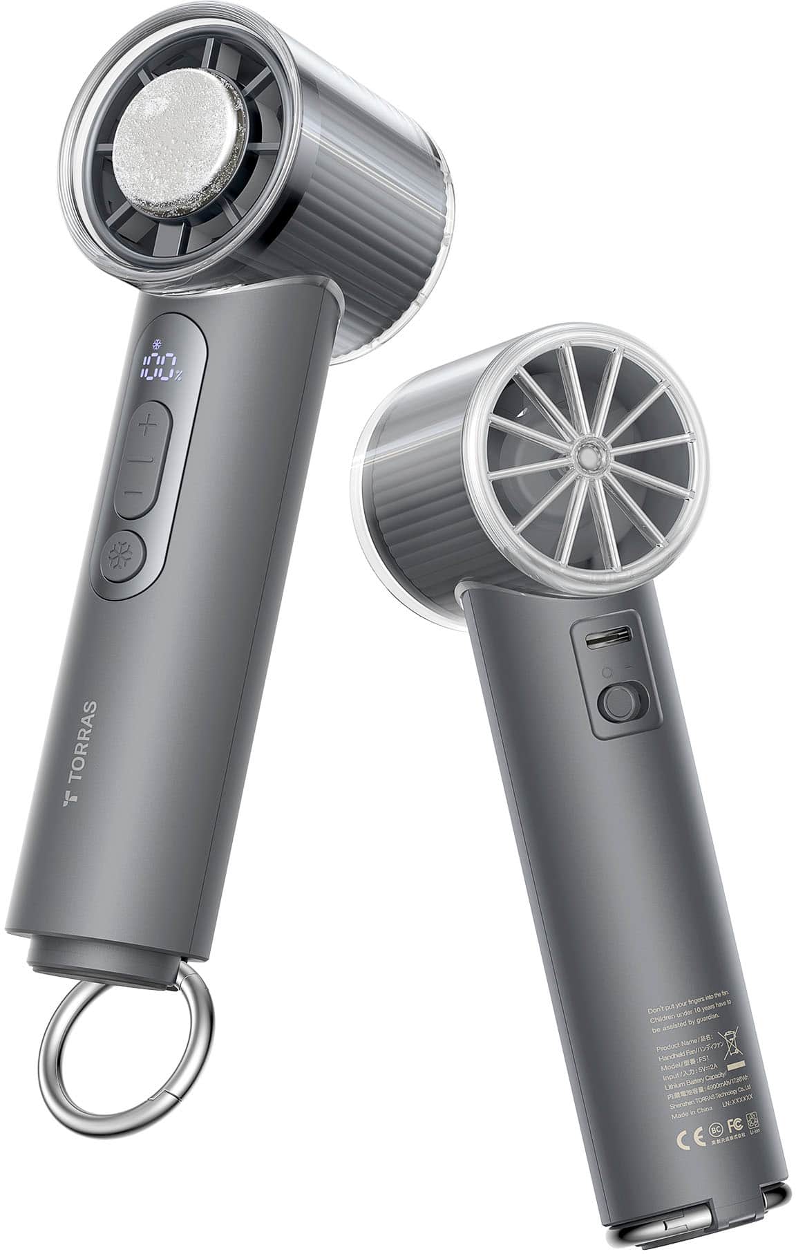 TORRAS - COOLiFY iva Handheld Portable Fan with Ice Cooler, 4900mAh Rechargeable Powerful, Mini Small Hand & Pocket Fan - Charcoal