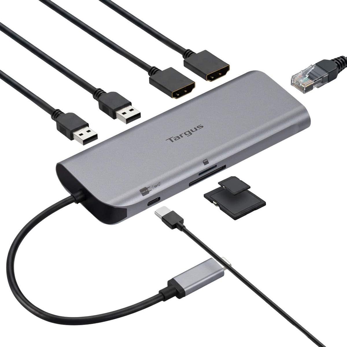 Targus - USB-C Alt. Mode Dual HDMI 4K Mobile Dock with 140W EPR Pass-Thru & SD Reader - Silver