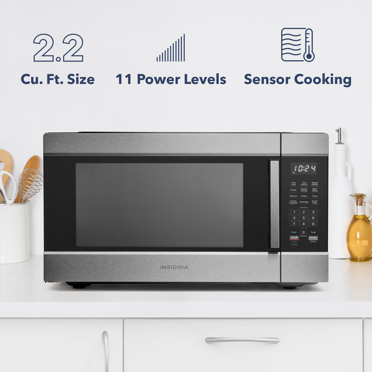 Insignia™ - 2.2 Cu. Ft. Countertop Microwave with Sensor Cooking and Inverter Technology - Stainless Steel