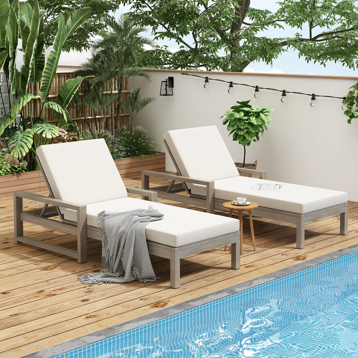 Tumbonas de exterior, chaise lounge de 5 posiciones con respaldo ajustable (juego de 2) - Gris