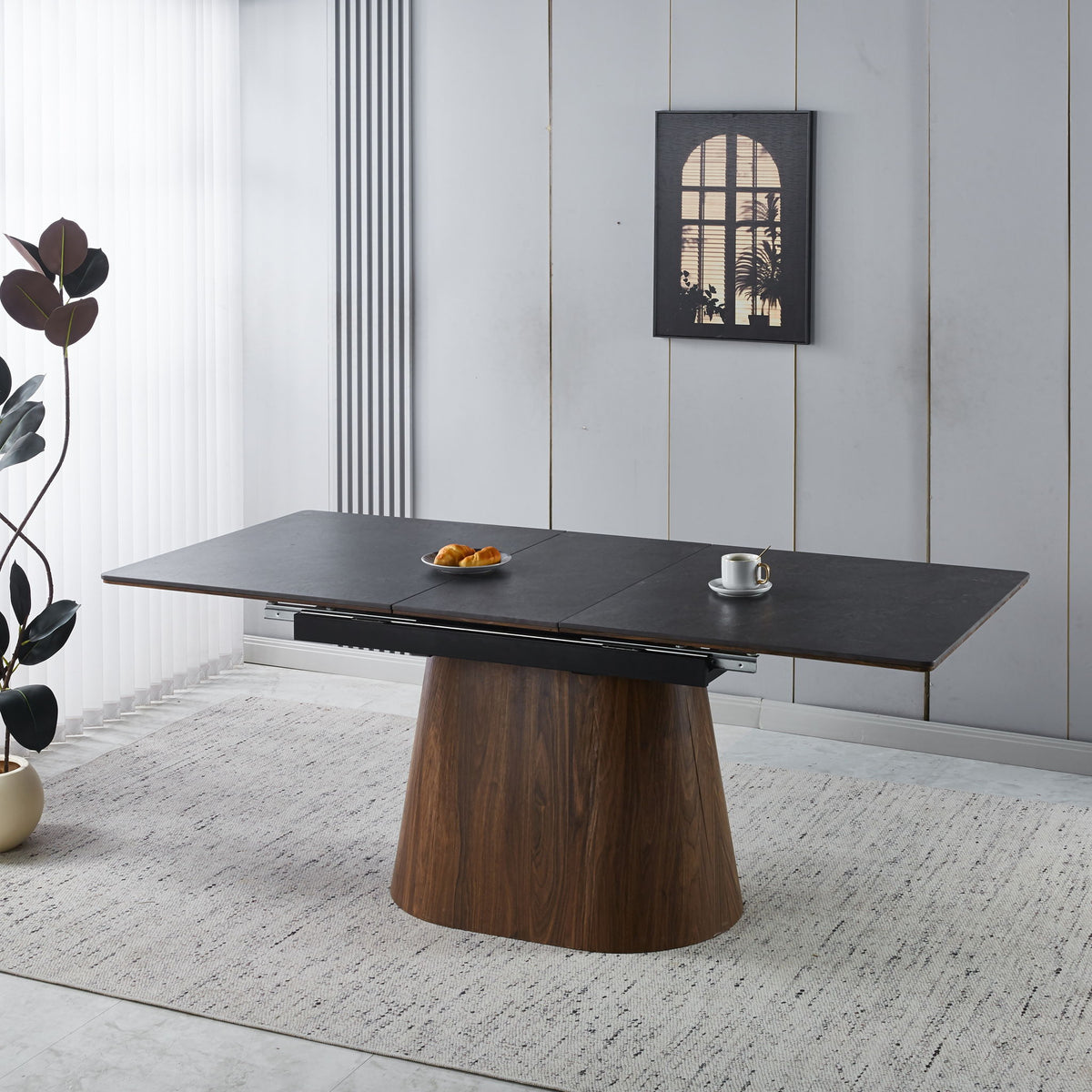 Mesa de comedor extensible con base cónica - Marrón / Negro