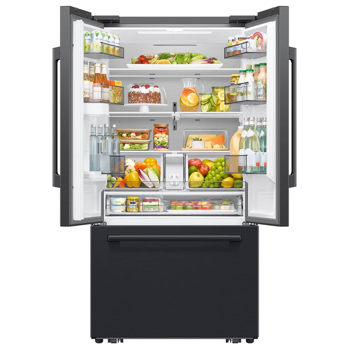 Samsung - 36 in. Wide Bespoke AI 30 cu. ft. 3-Door French Door Refrigerator with Zero Clearance Fit & In-Door Tall Water Dispenser - Matte Black Steel