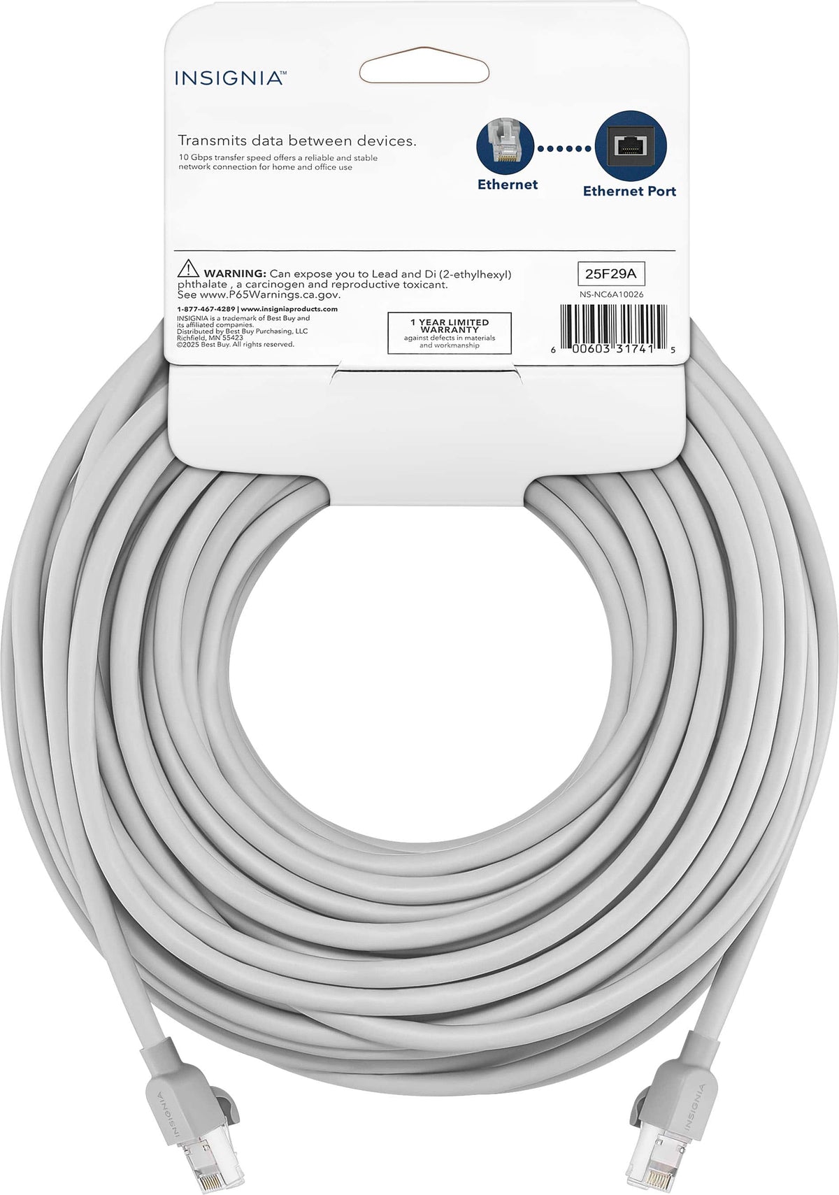 Insignia™ - 100 ft. Cat 6A Ethernet Cable - Gray