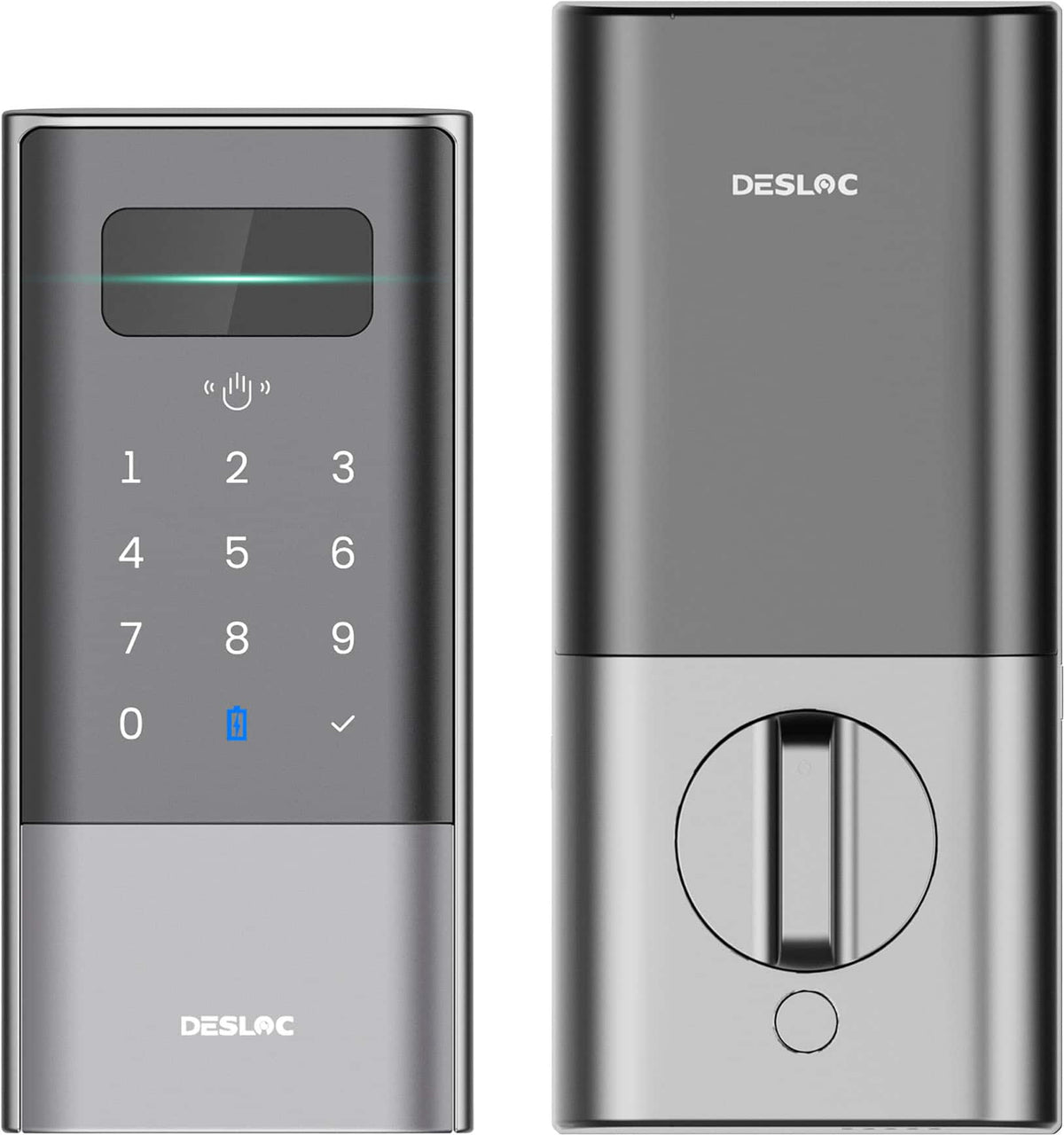 DESLOC - K140 Plus Smart Lock with 10,000mAh Battery Wi-Fi Replacement Deadbolt with Palm Vein Recognition and Auto Lock - Silver