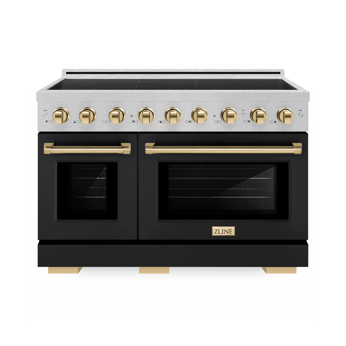 ZLINE - Autograph 48 in. 6.7 cu. ft. Paramount Freestanding Induction Range in Satin Steel with Black Doors and Gold Accents - Matte Black