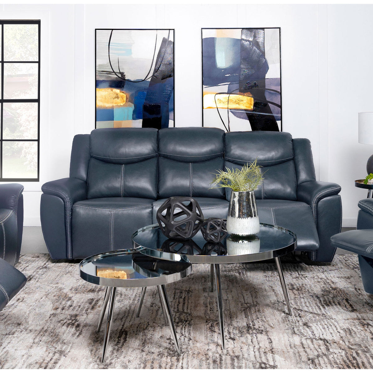 Stanwicke - Motion Reclining Sofa With Drop Down Table - Blue