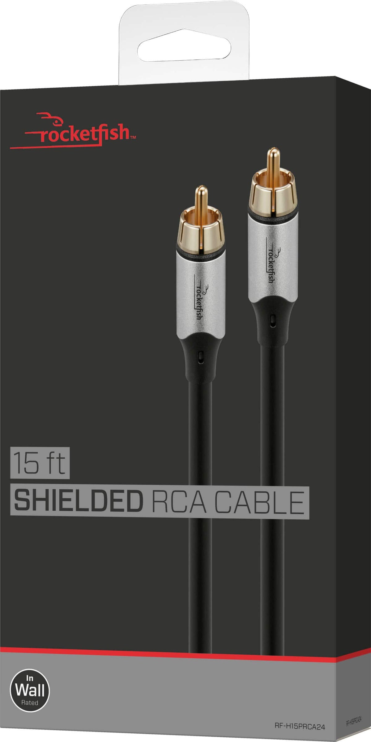 Rocketfish™ - 15 ft. In-Wall Male to Male RCA Cable with Shielding for Subwoofers and More - Black