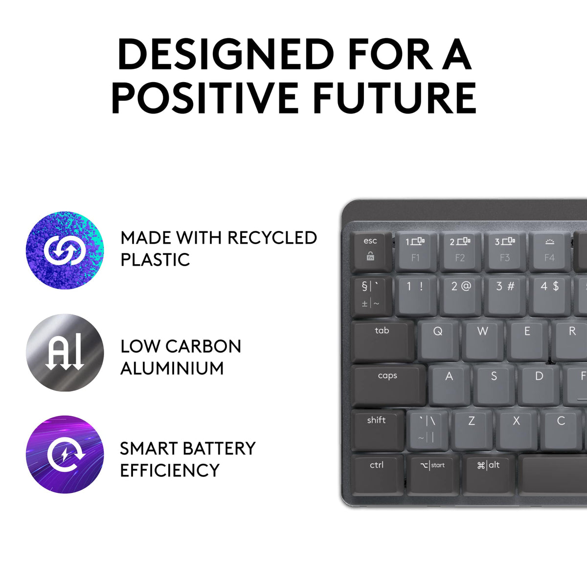 Logitech - MX Mechanical Mini Compact Wireless Mechanical Tactile Switch Keyboard for Windows/macOS with Backlit Keys - Graphite