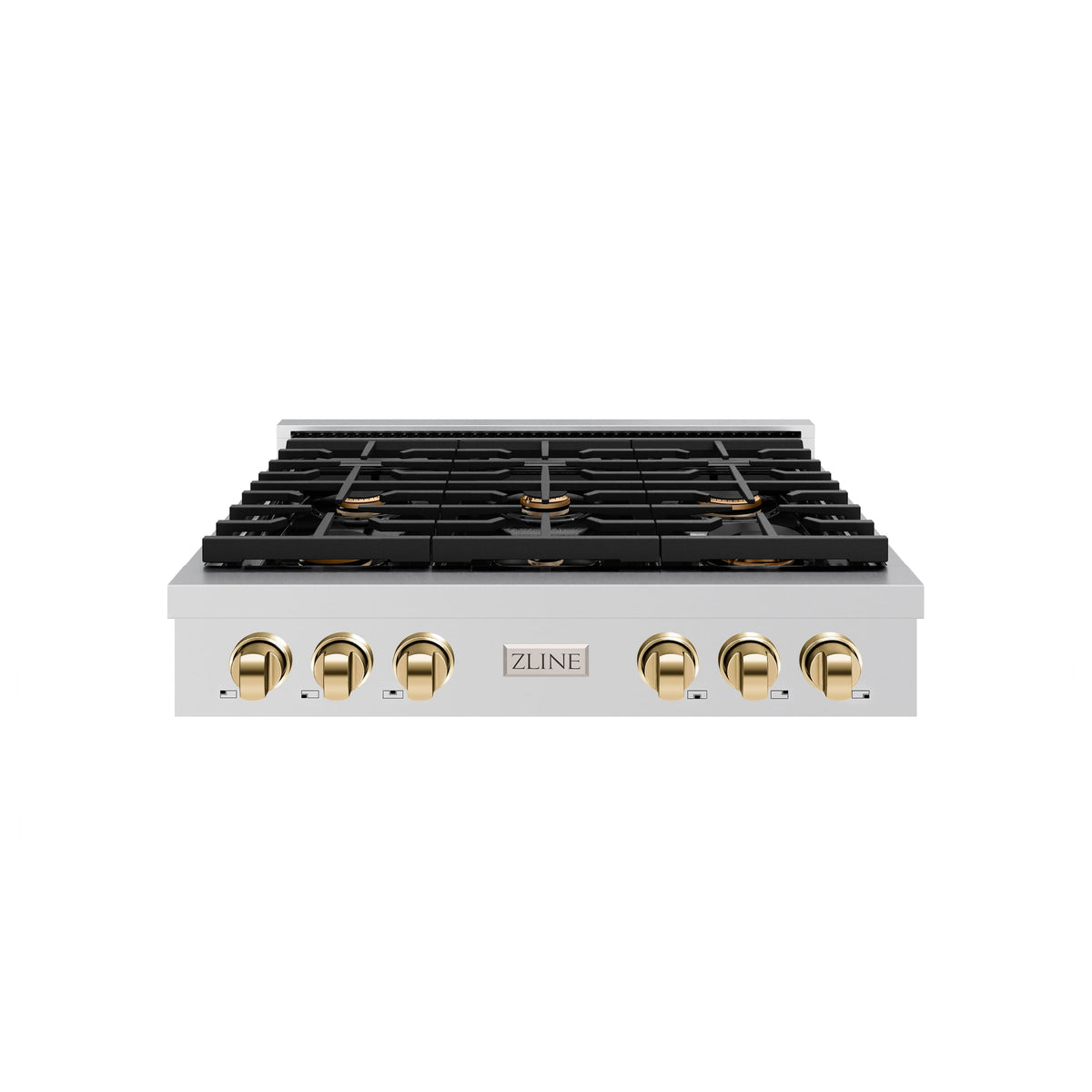 ZLINE - 36 in. Wide 6 Burner AutographParamount Gas Rangetop with Polished Gold Accents (SRTZ-36-G) - Stainless Steel