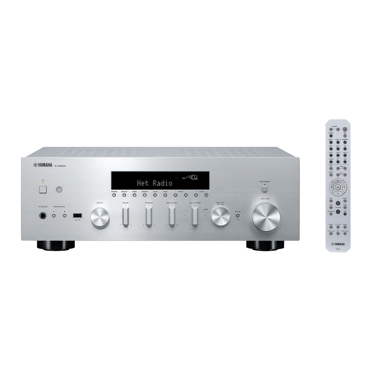 Yamaha - R-N600ASL Bluetooth 120-Watt 2.0-Channel Network Stereo Receiver with Remote - Silver