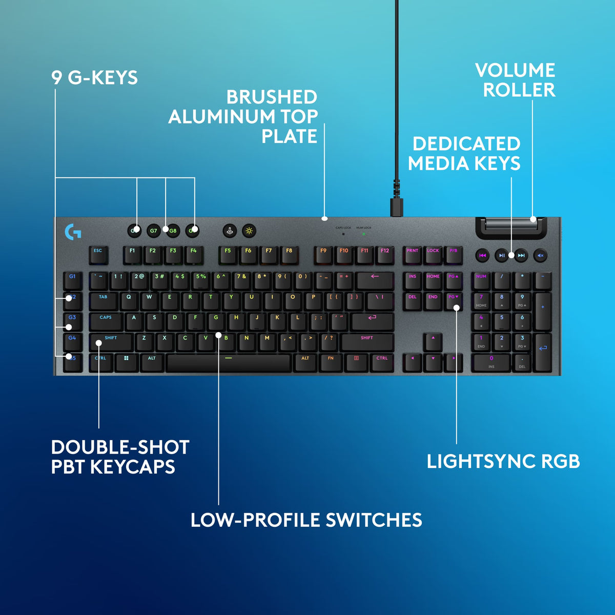 Logitech - G915 X Full-size Corded Mechanical GL Red Linear Switch Gaming Keyboard for PC/Mac with RGB Backlighting - Black