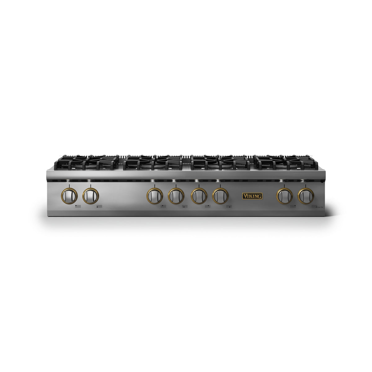 Viking - 48"W. Pro5S 8 Burner Built-in Gas Sealed Burner Rangetop-LP-Stainless Steel/Brushed Brass - Stainless Steel