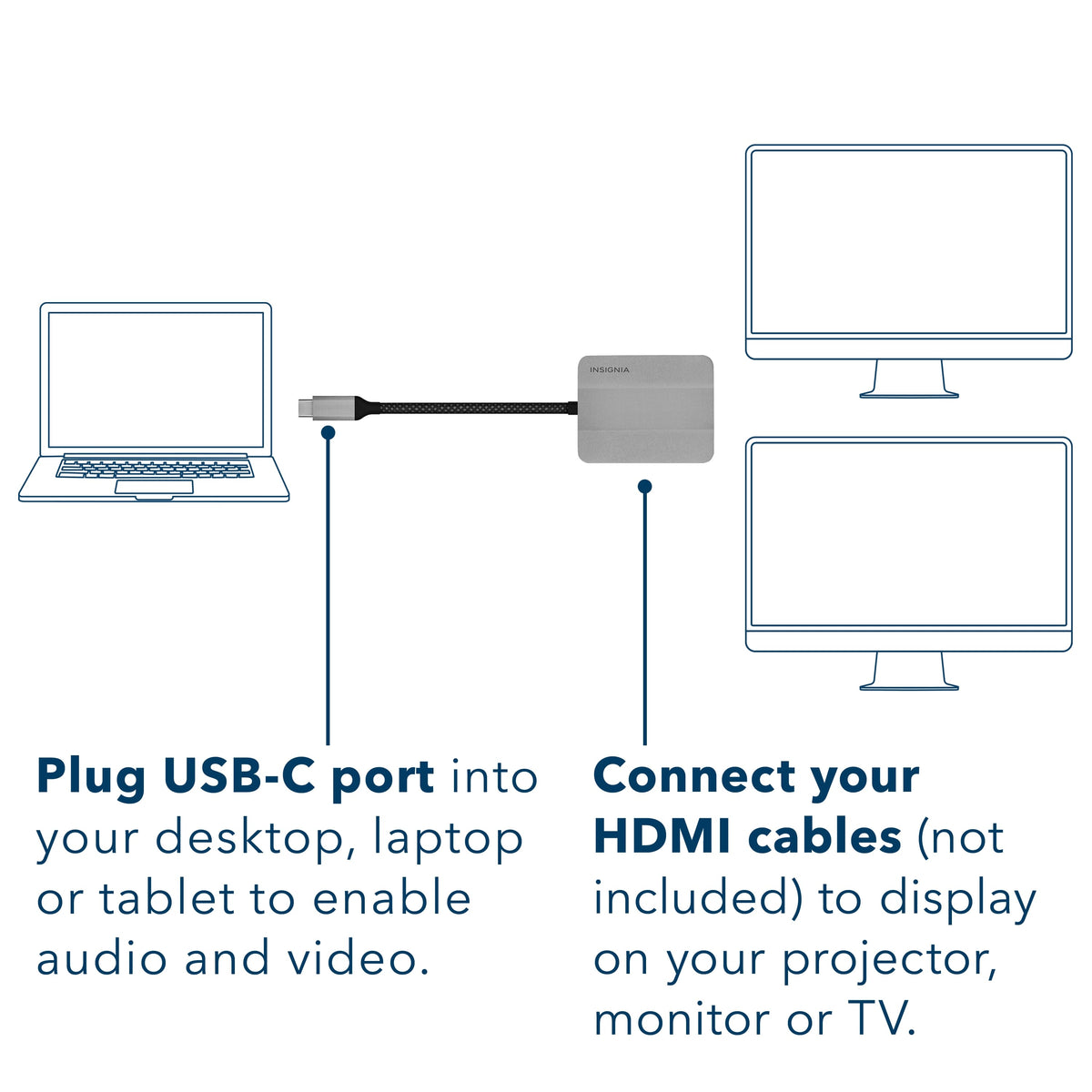 Insignia™ - USB-C to Dual 4K HDMI Adapter - Gray