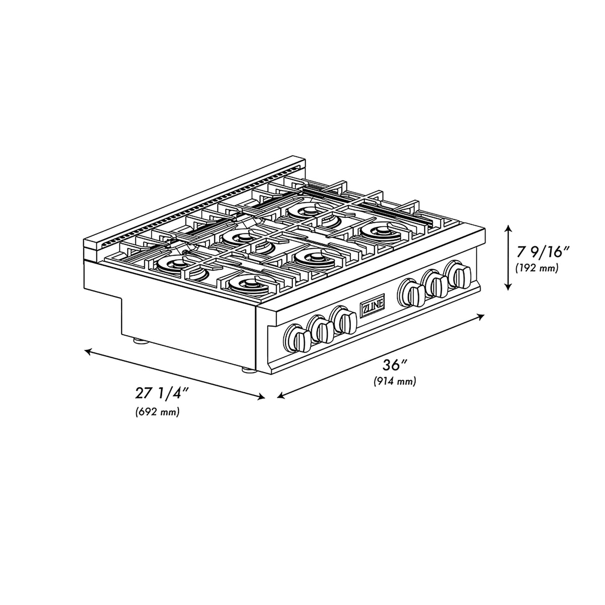 ZLINE - 36 in. Wide 6 Burner Autograph Classic Rangetop with with Black Accents (PCRTZ-36-MB) - Stainless Steel