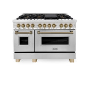 ZLINE - 48 in. Wide 8 Burner Autograph 6.0 cu. ft. Legacy Freestanding Dual Fuel Range with Convection Oven w/ Bronze Accents - Stainless Steel