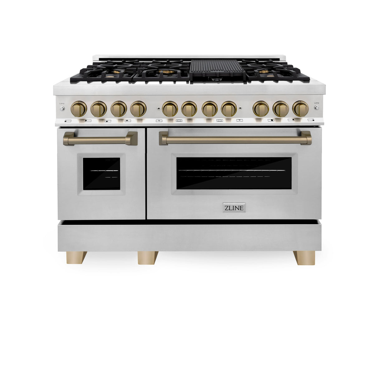 ZLINE - 48 in. Wide 8 Burner Autograph 6.0 cu. ft. Legacy Freestanding Dual Fuel Range with Convection Oven w/ Bronze Accents - Stainless Steel