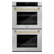 ZLINE - 30 in. Autograph Double Wall Oven w/ Air Fry in Satin Steel and Bronze Handles - Satin Stainless Steel