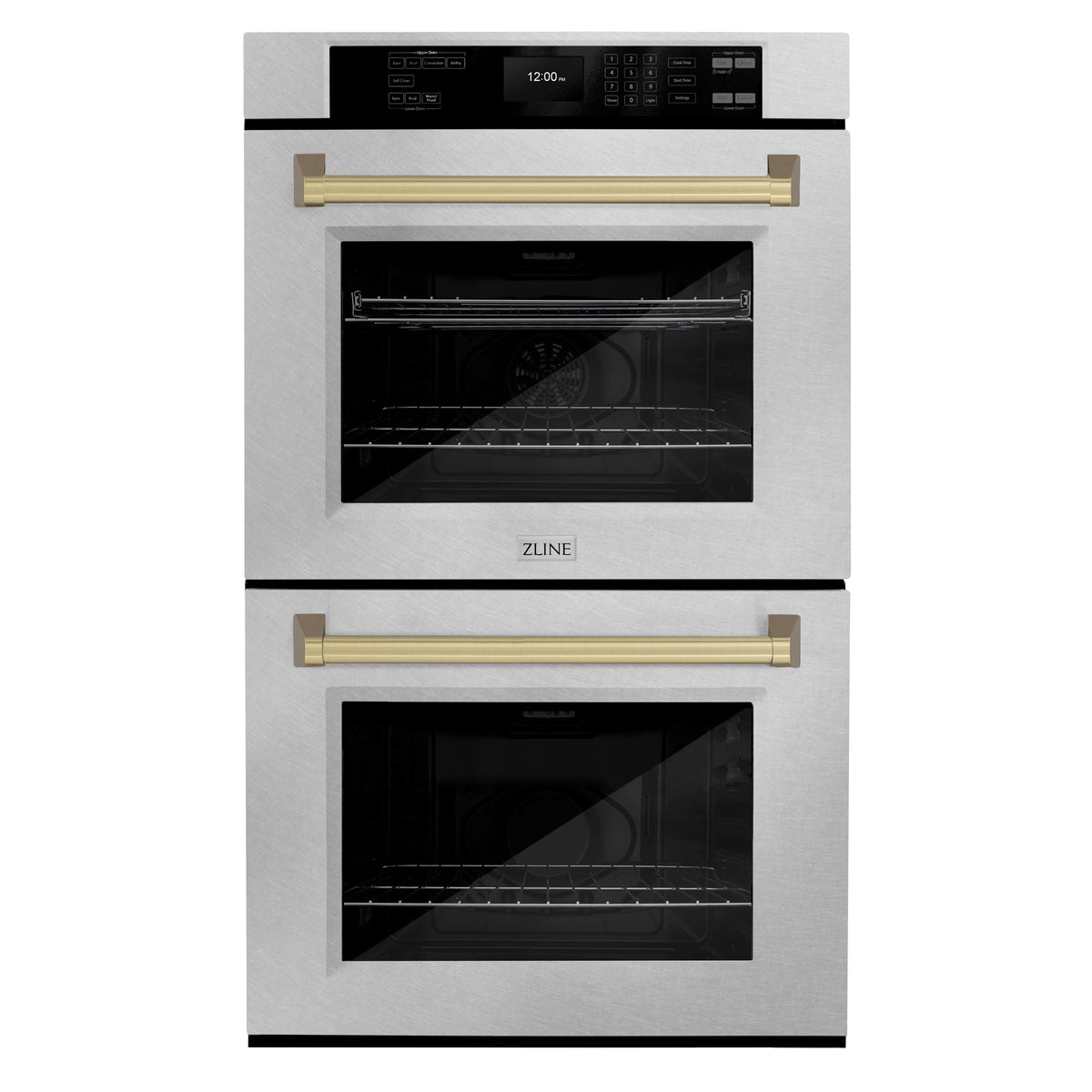 ZLINE - 30 in. Autograph Double Wall Oven w/ Air Fry in Satin Steel and Bronze Handles - Satin Stainless Steel