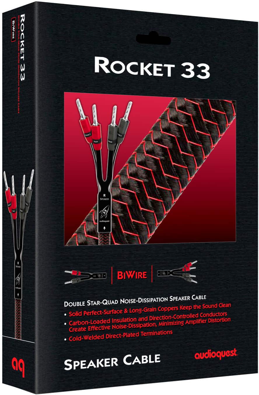 AudioQuest - Rocket 33 10' Single BiAmp Speaker Cable with Banana > Banana SureGrip 300 Connectors - Red on Black