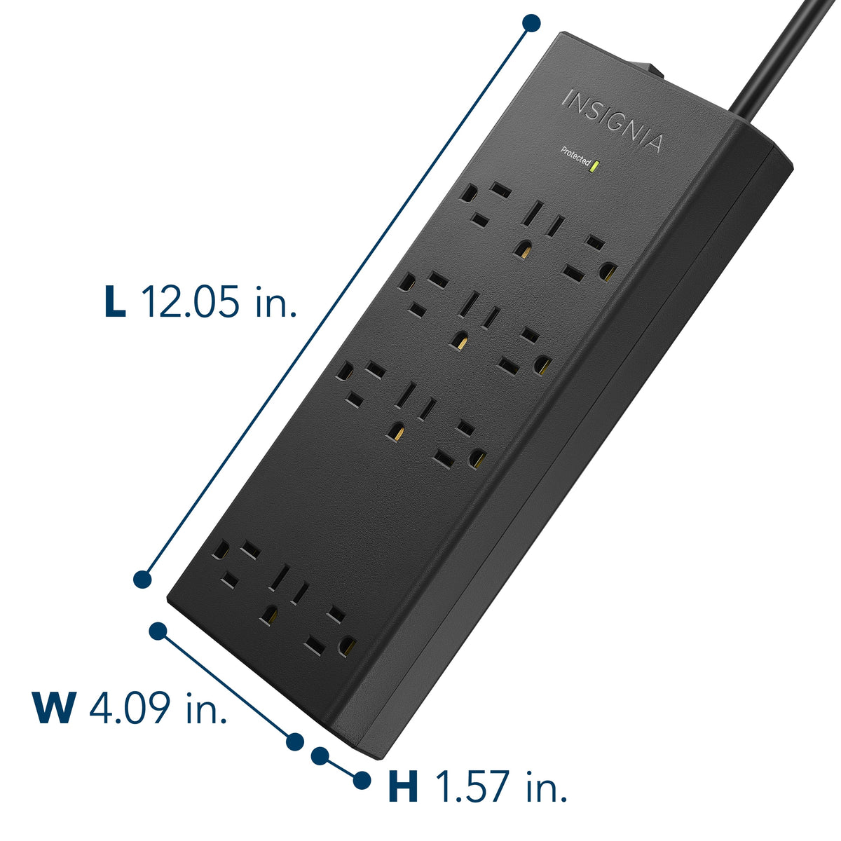 Insignia™ - Surge Protector for Home/Office with 12 AC Outlets, 6-foot cord, and 3,600 joules of surge protection - Black