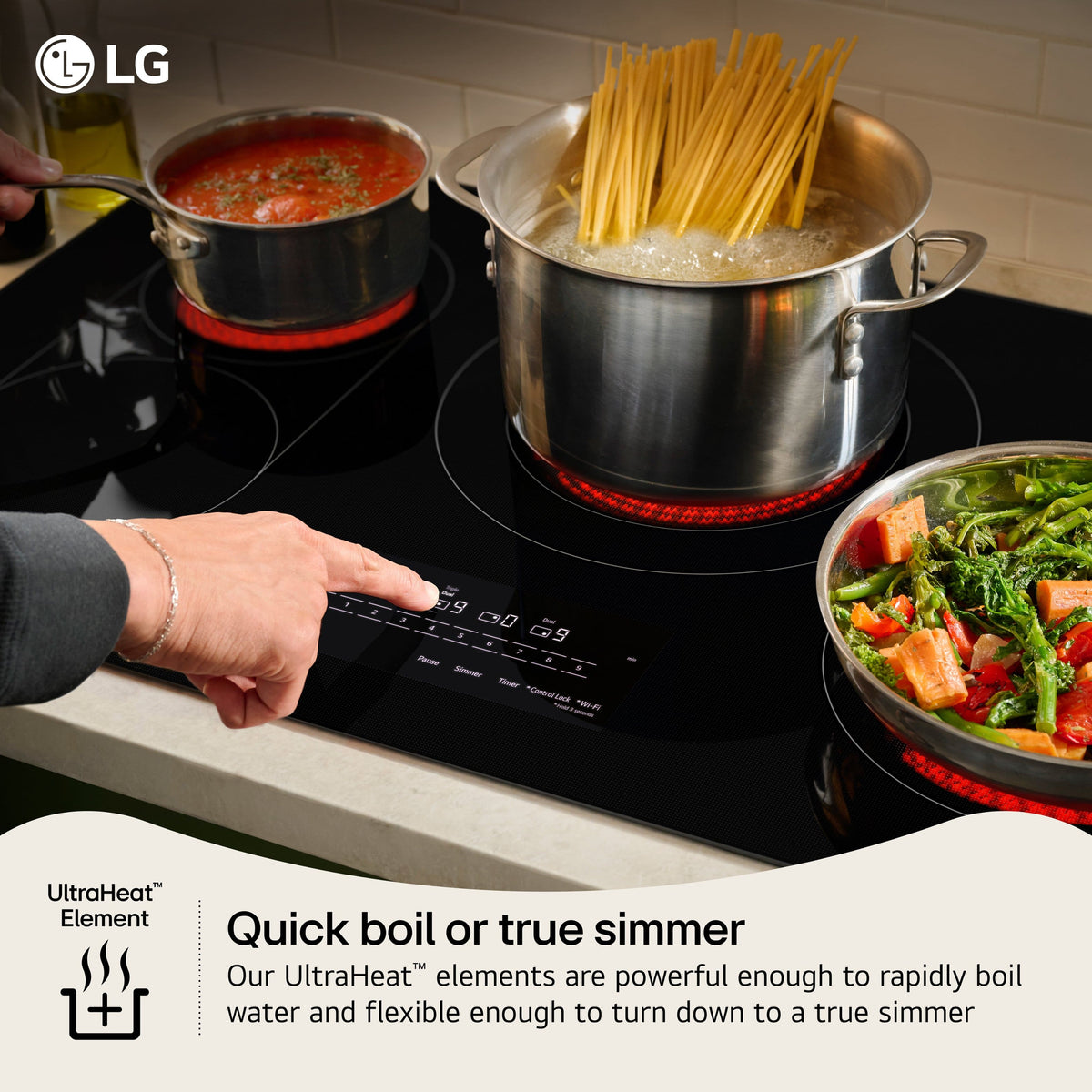 LG - 36-in Wide Built-In Electric Smart Cooktop with 5 Elements, Backlit SmoothTouch Glass Controls and 3.6kW Triple Element - Black