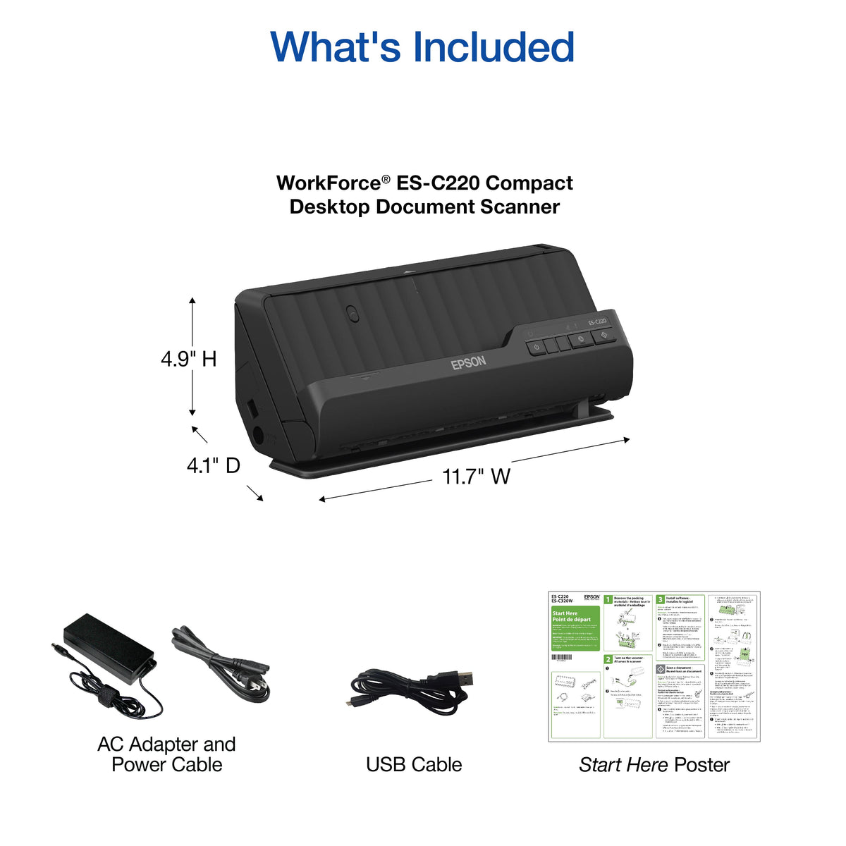 Epson - WorkForce ES-C220 Compact Desktop Document Scanner - Black