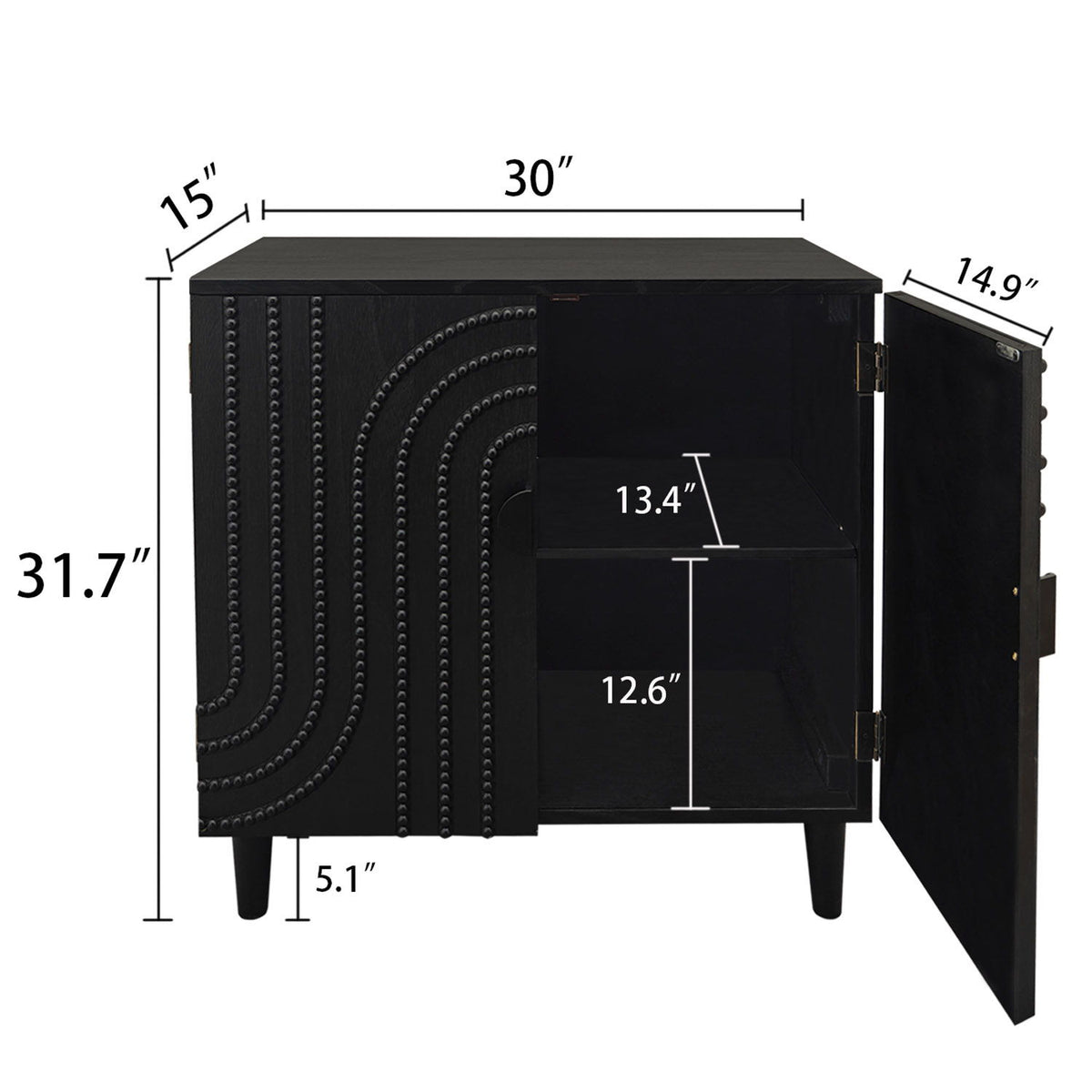 Gabinete de almacenamiento de 2 puertas con estante ajustable - Negro