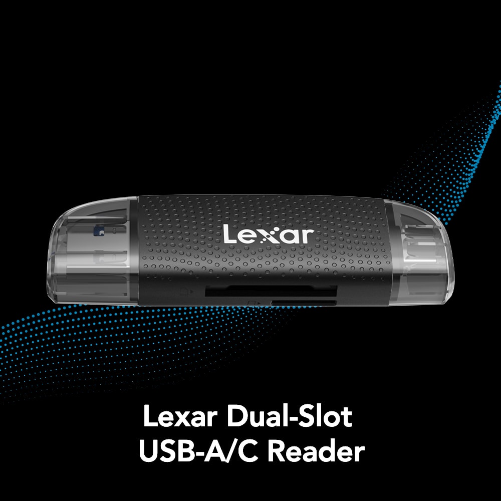 Lexar - Dual-Slot USB-A/C Reader, Up to 205MB/s Transfer Speed, Supports SD and microSD Cards - Black