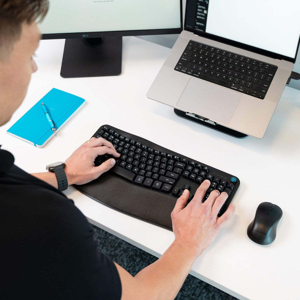 JLab - Flow Bundle Multi-device Wireless Ergonomic Keyboard and Mouse Set - Black