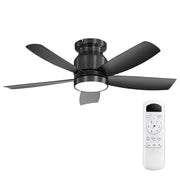 Flush Mount Ceiling Fan With 18W LED Light And Remote Control Blades - Black