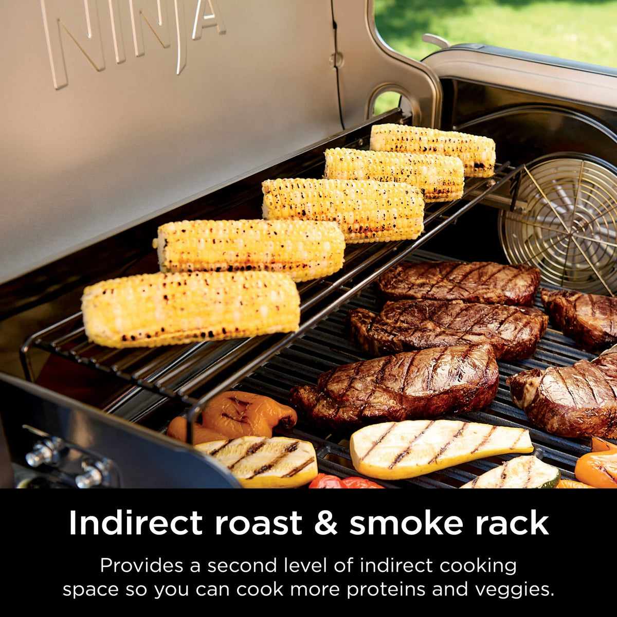 Ninja - FlexFlame Electric & Propane Grill, 5-in-1 Outdoor Cooking System - Stainless Steel
