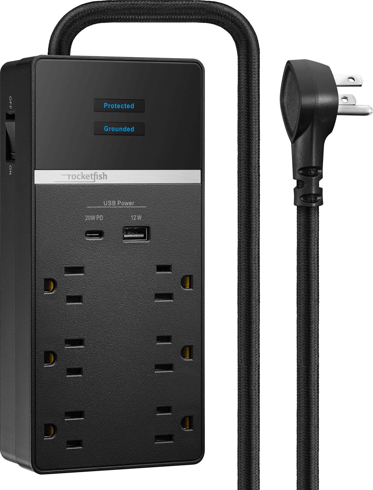 Rocketfish™ - 6-Outlet 2160 Joules Surge Protector with USB and USB-C - Black