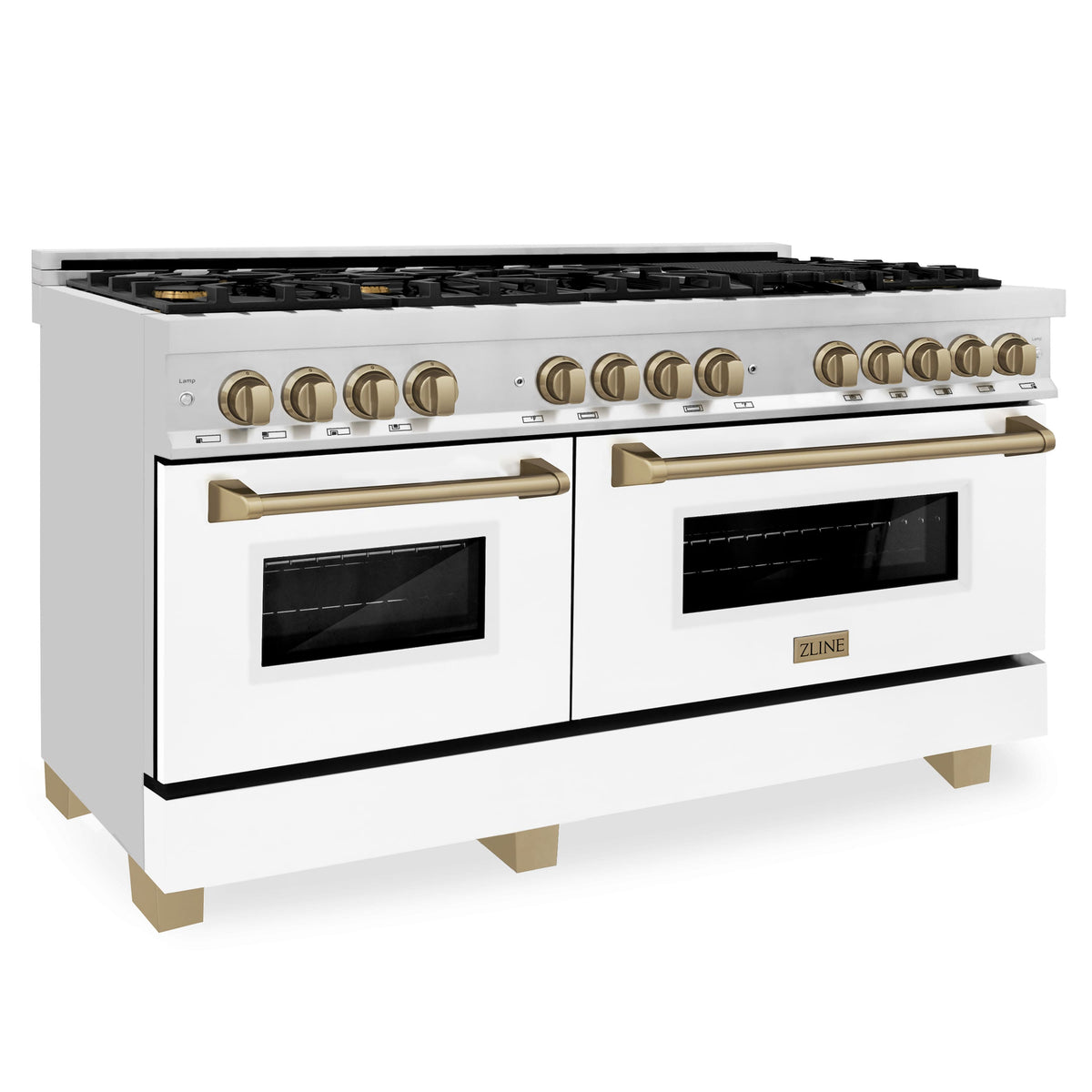 ZLINE - 60 in. Wide 8 Burner Autograph Legacy Dual Fuel Range & White & Bronze Accents (RAZ-WM-60-CB) - Multicolor