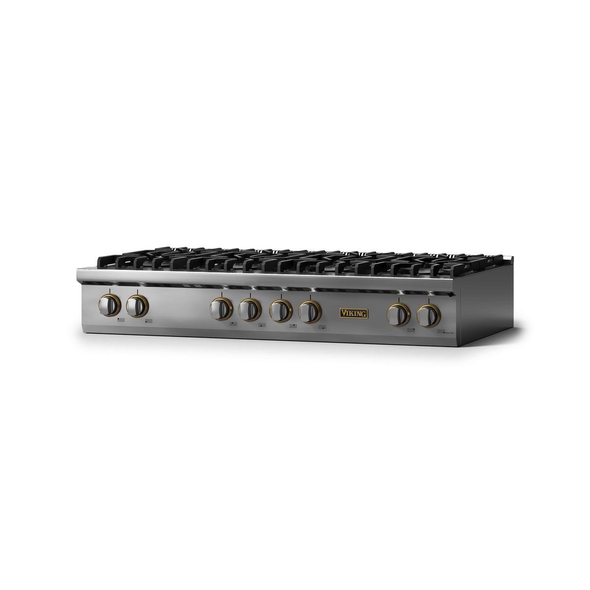 Viking - 48"W. Pro5S 8 Burner Built-in Gas Sealed Burner Rangetop-LP-Stainless Steel/Brushed Brass - Stainless Steel