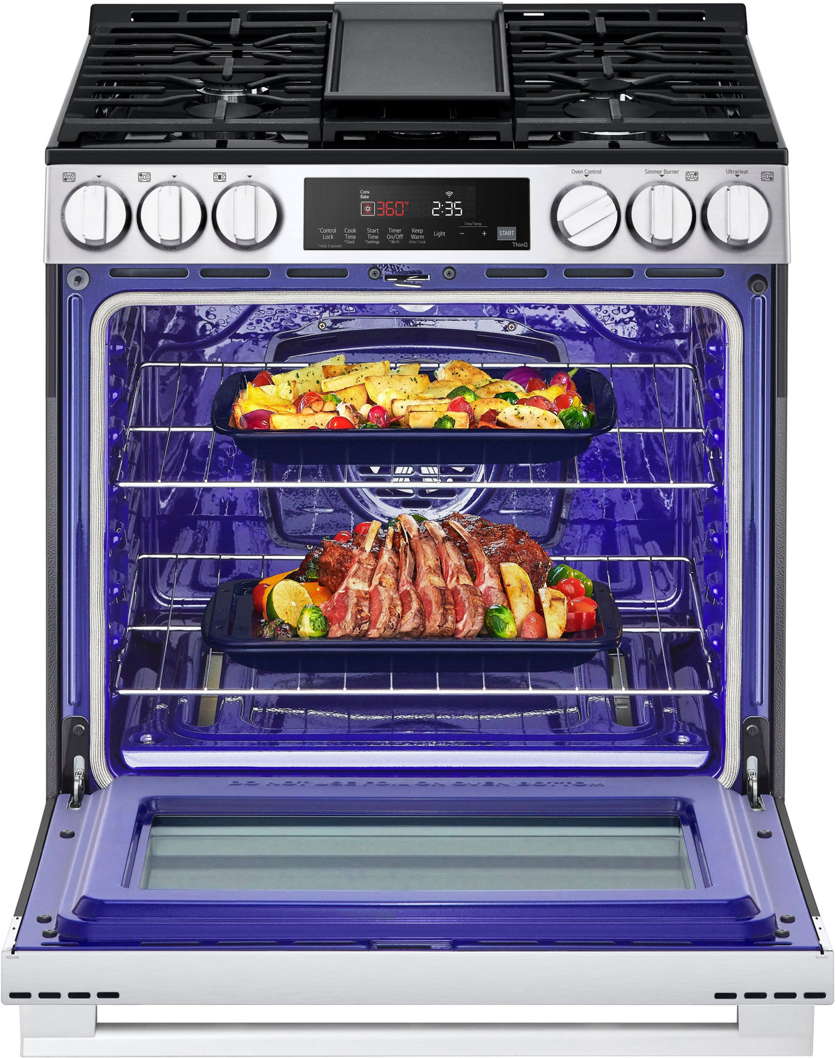 LG - 30-in Wide 5.8 Cu. Ft. Slide-In Gas True Convection Smart Range with 5 Burners, Air Fry and UltraHeat 20K Burner - Stainless Steel