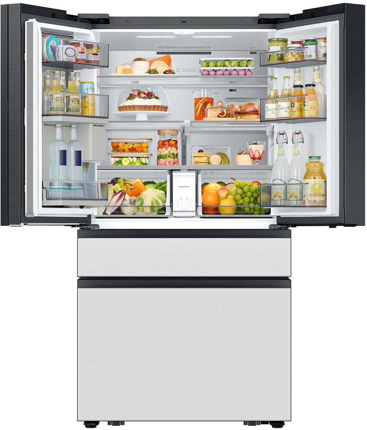 Samsung - 36 in. Wide Bespoke 23 cu. ft. Counter Depth 4-Door French Door Refrigerator with AI Family Hub+ - White Glass