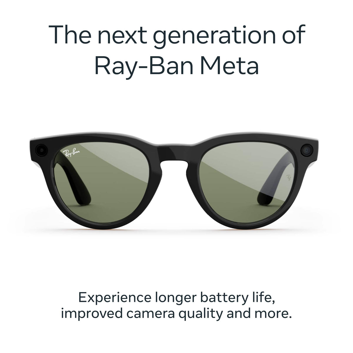 Ray-Ban Meta - Headliner (Gen 2) glasses with Meta AI, Audio, Photo, Video Compatibility - Green lenses - Shiny Black